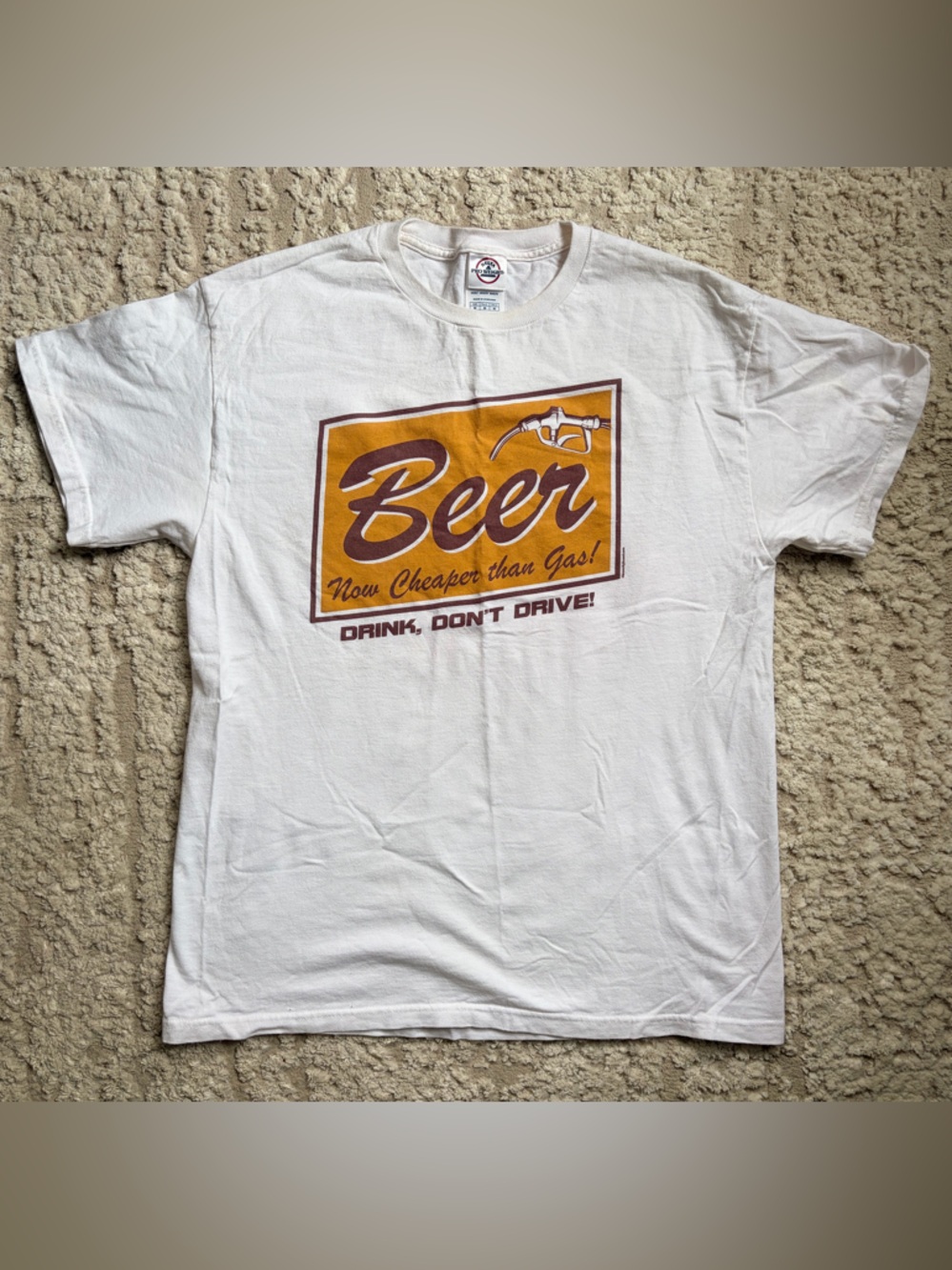 Delta White Short Sleeve Tee with Gold Beer Graphic